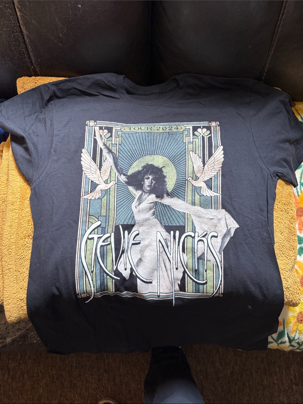 Vintage Black Stevie Nicks Tour Graphic Tee with Green and Cream Accents